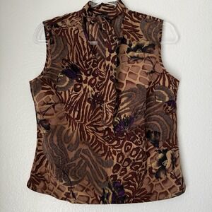 Vintage New York & CO Sleeveless Shirt neck tie Animal Print Novelty Safari Zoo